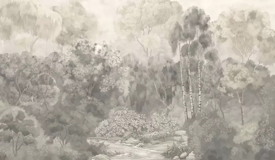 murales de pared Paisaje forestal de tonos claros con un río w05542
