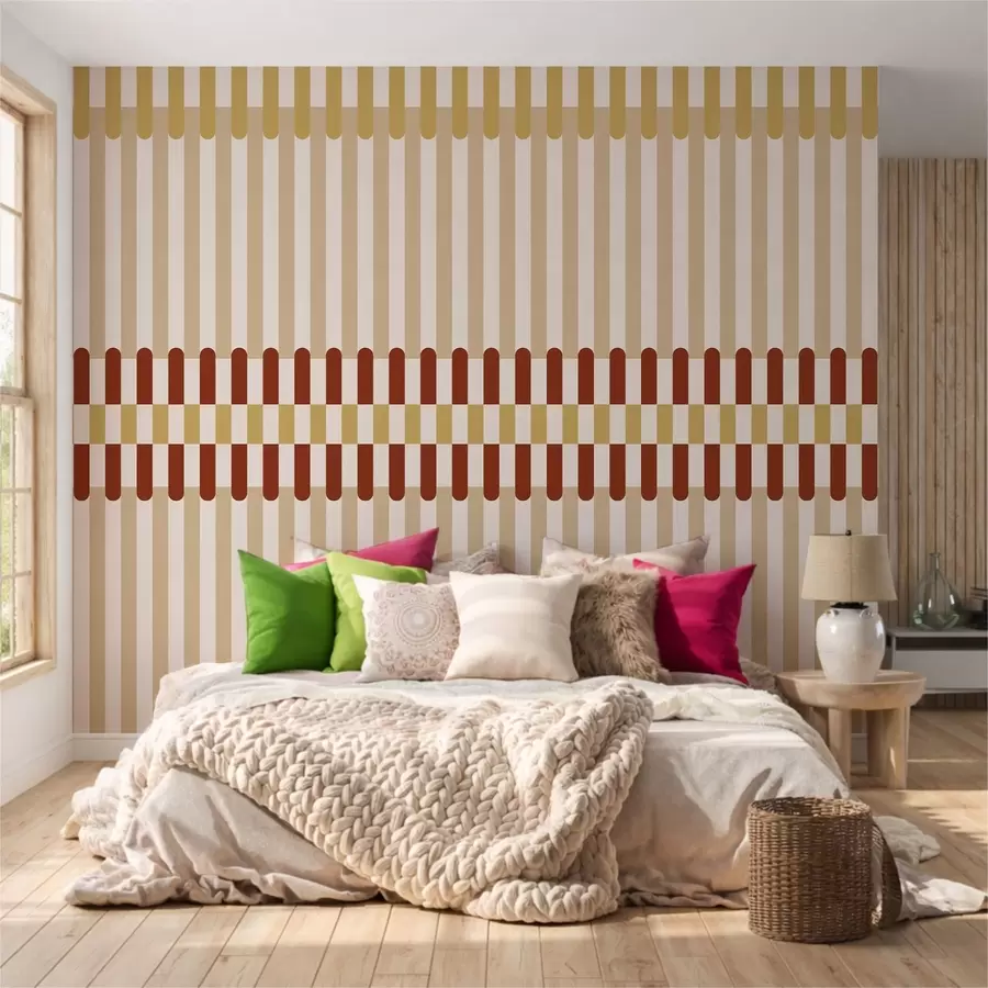 murales de pared Diseño a rayas en tonos beige y terracota w05150v3