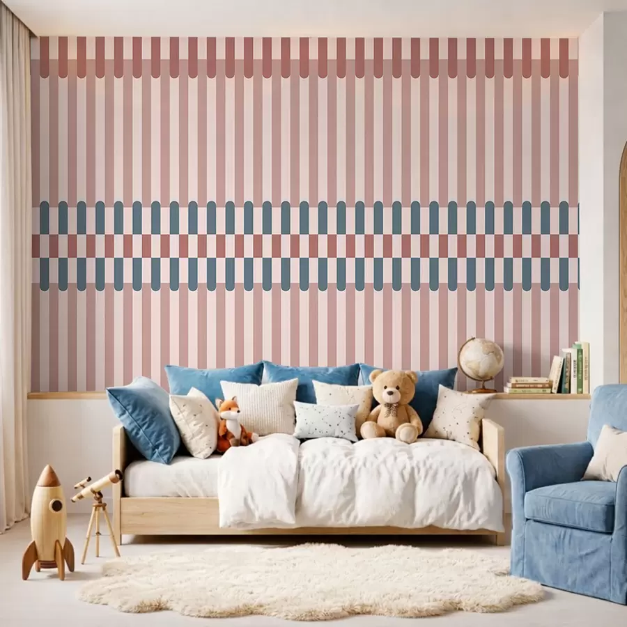 murales de pared Diseño a rayas en tonos rosas y azules w05150v5