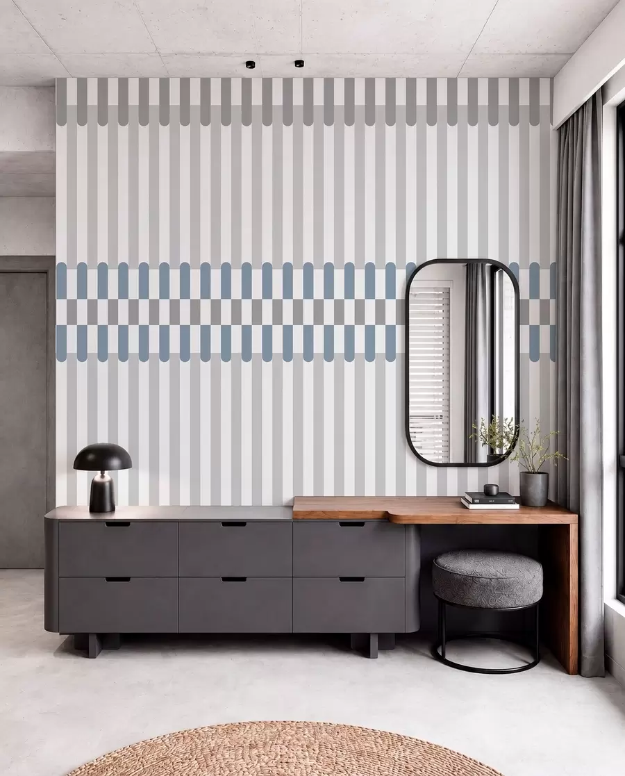 murales de pared Diseño a rayas en tonos grises y azules w05150v6