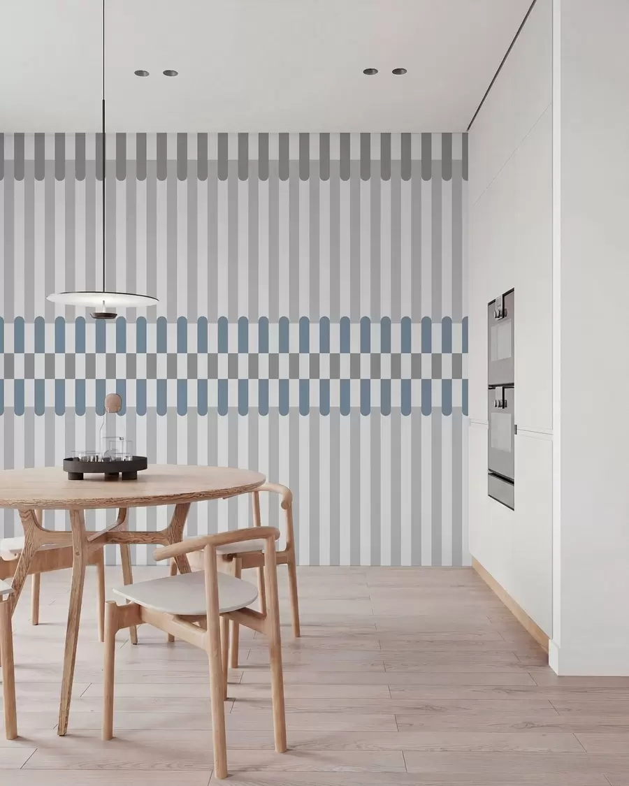 murales de pared Diseño a rayas en tonos grises y azules w05150v6