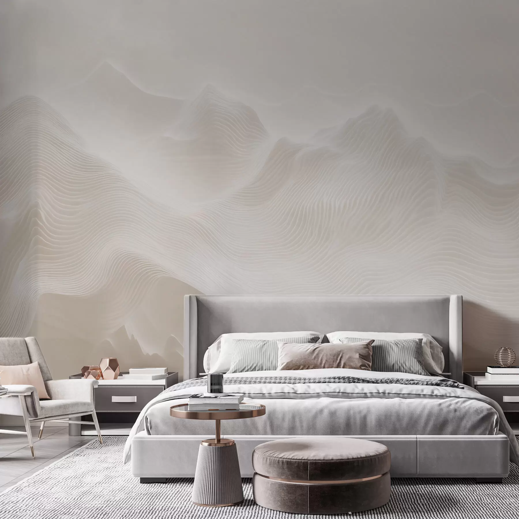 murales de pared Montañas onduladas abstractas en tonos beige, de estilo minimalista w09713