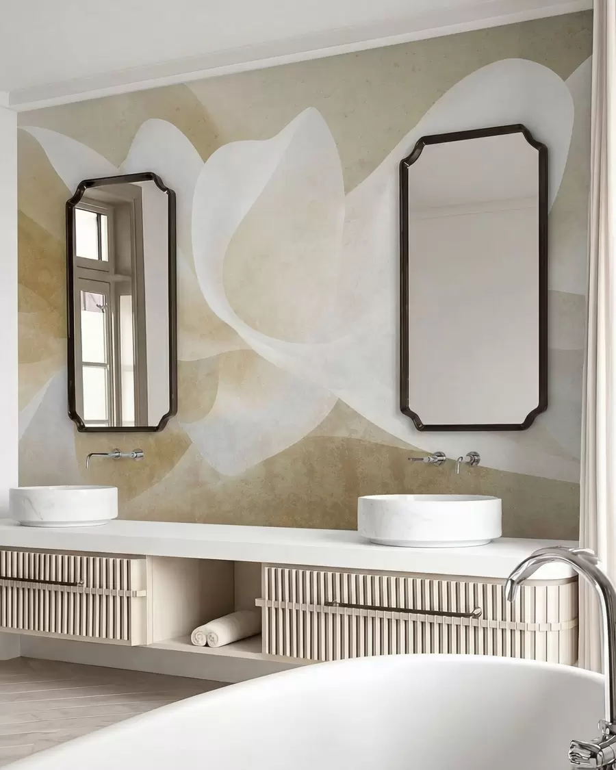 murales de pared Pétalos abstractos en tonos pastel con suaves capas translúcidas al estilo de la acuarela w05603