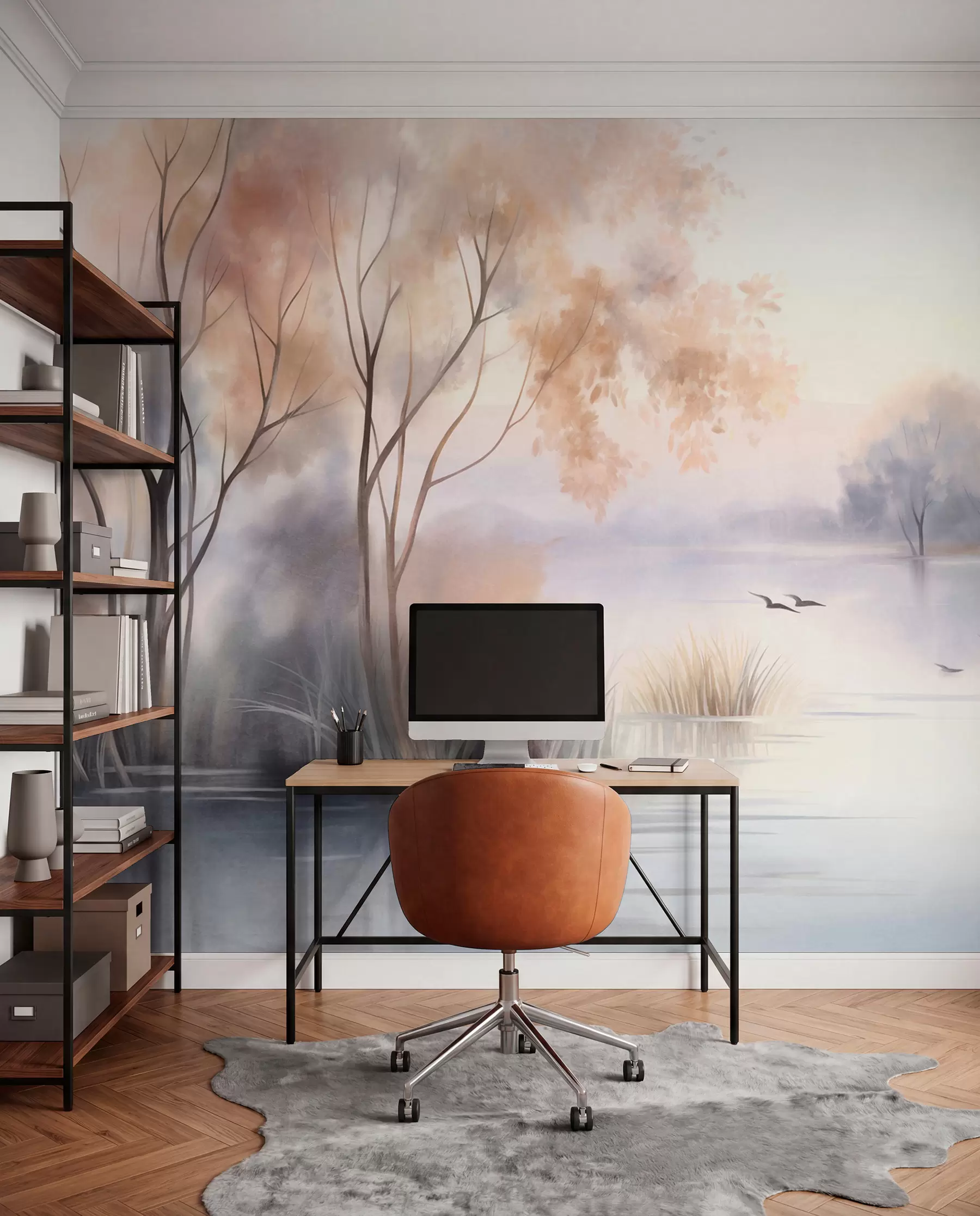 murales de pared Lago en rosa empolvado w09866