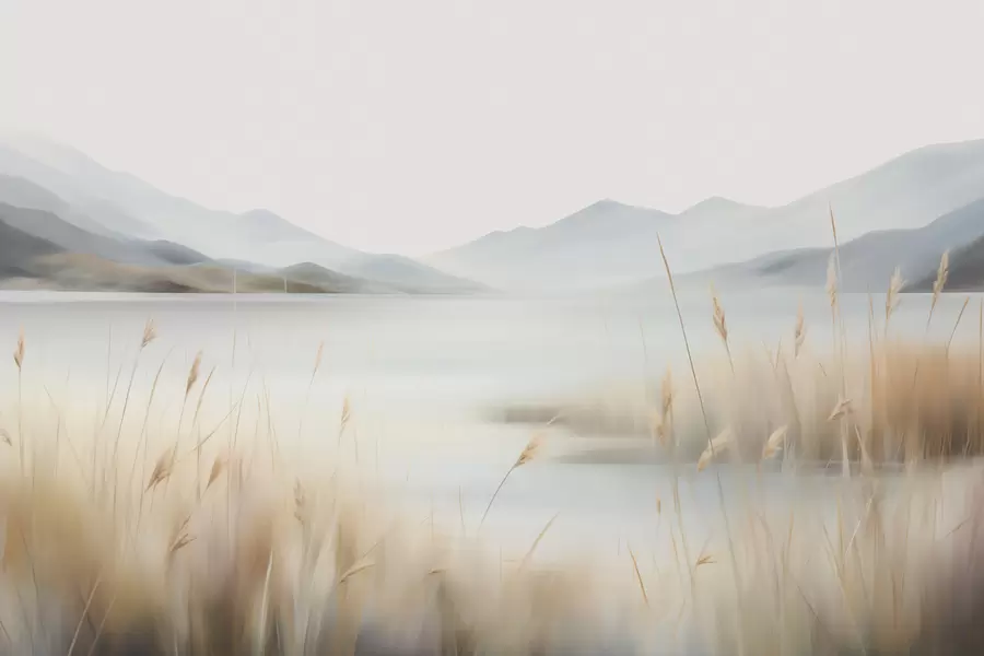 murales de pared Paisaje abstracto de montañas y un lago w05584