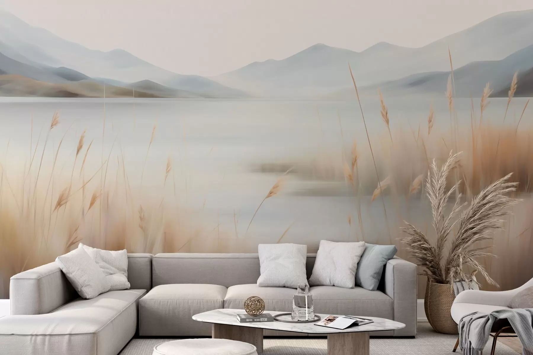 murales de pared Paisaje abstracto de montañas y un lago w05584
