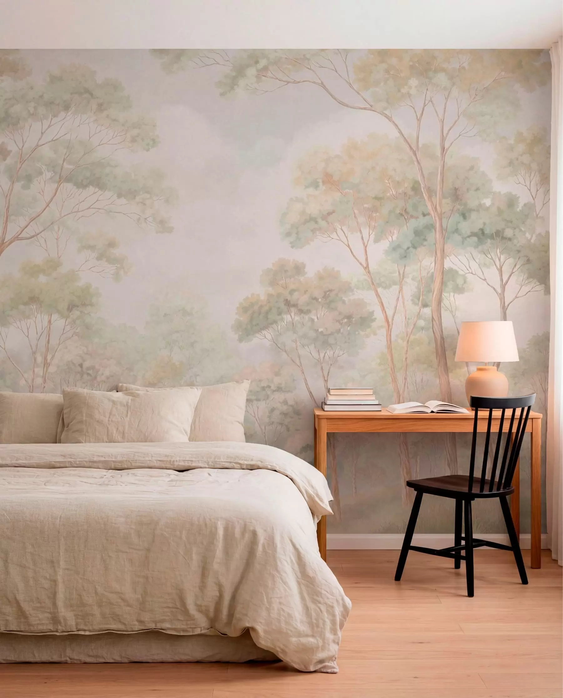 murales de pared Escena forestal luminosa con árboles altos w05624