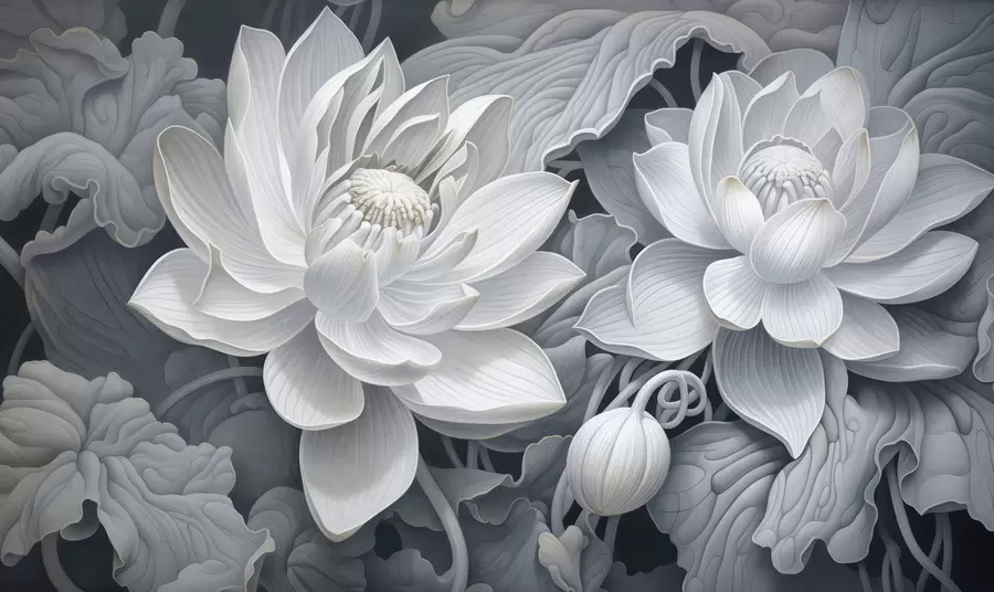 murales de pared Flores de loto de estilo vintage con suaves tonos sepia y pétalos detallados; ilustración botánica artística w05494