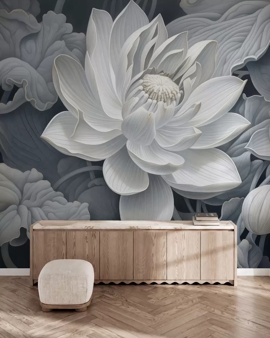 murales de pared Flores de loto de estilo vintage con suaves tonos sepia y pétalos detallados; ilustración botánica artística w05494