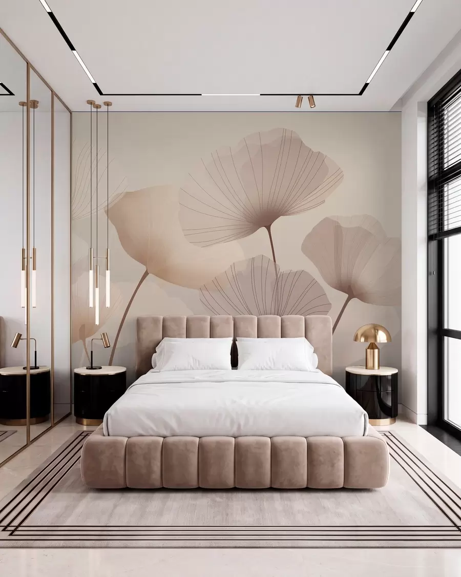 murales de pared Elegantes pétalos en tallos altos en tonos pastel w05212