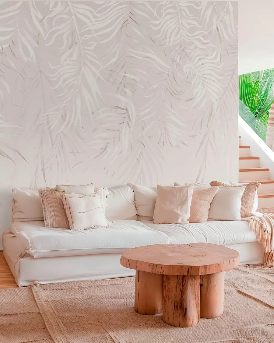 murales de pared Hojas tropicales blancas sobre fondo claro w05627v1