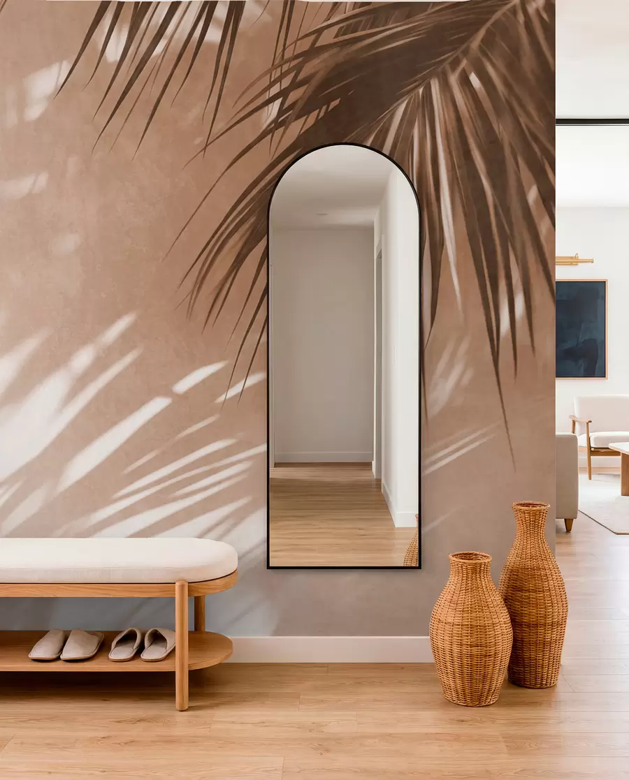 murales de pared Hojas de palmera con textura y sombras, un ambiente tropical, minimalismo w09890