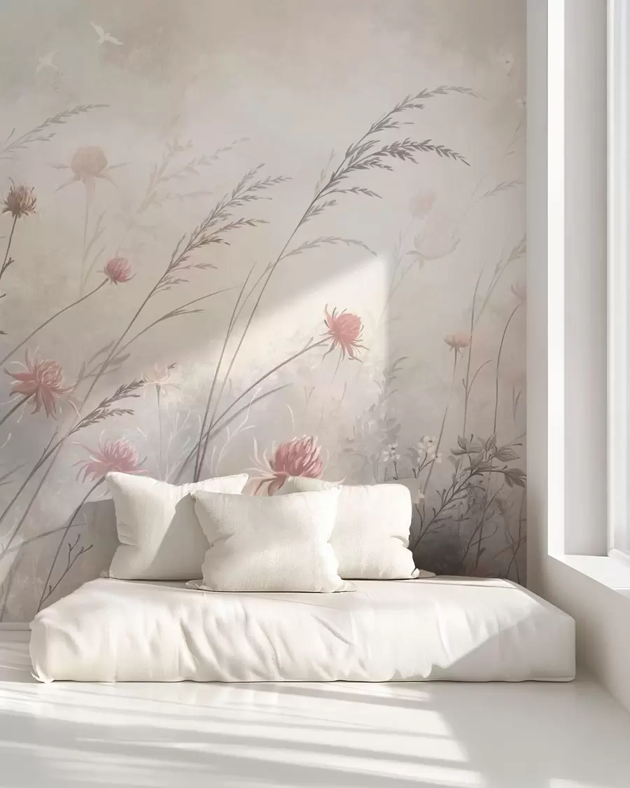 murales de pared Flores silvestres de colores claros en una composición aireada w05538v2