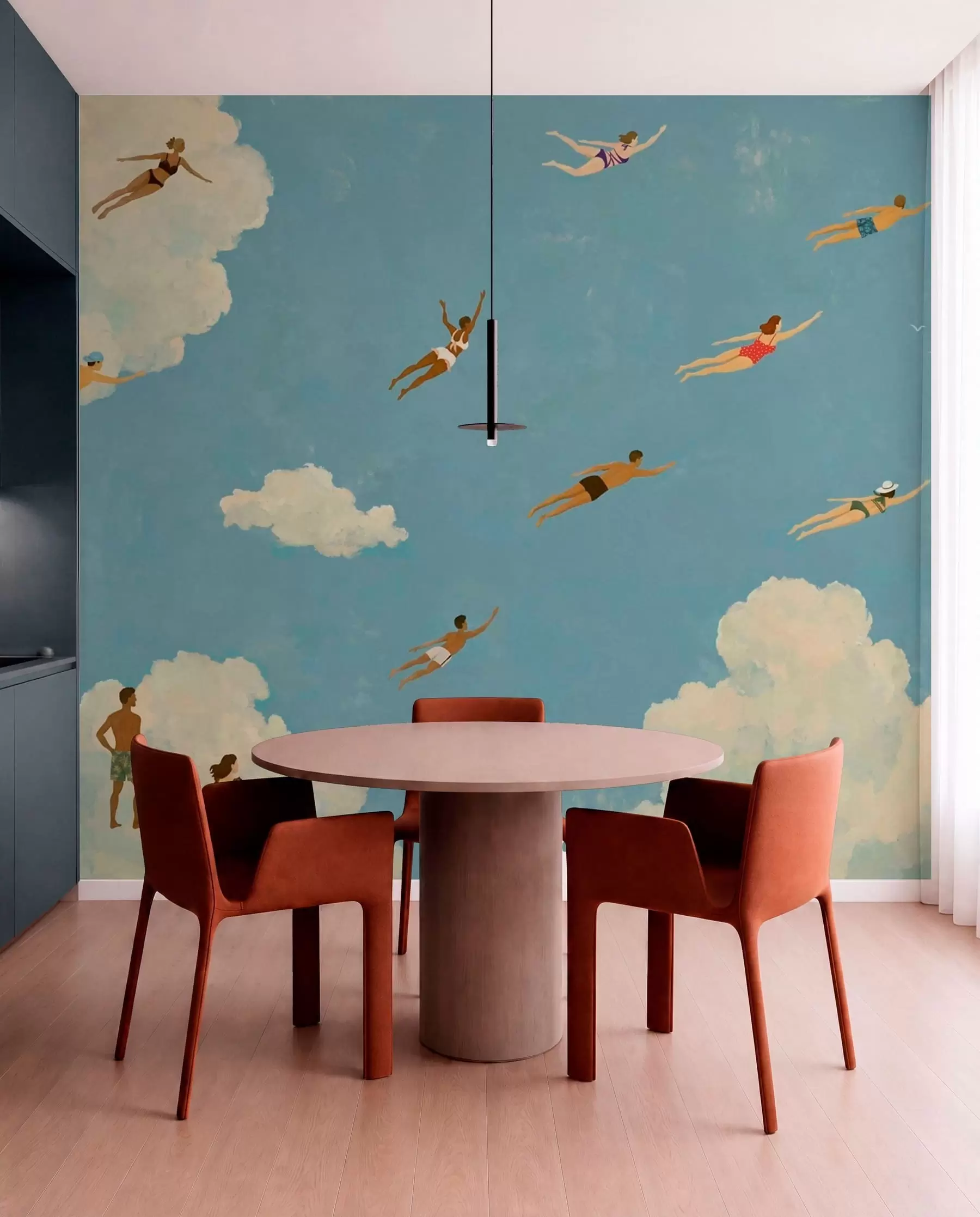 murales de pared Personas flotando entre las nubes en un cielo azul w05628