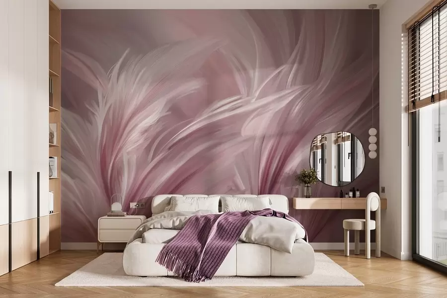 murales de pared Elegantes plumas en tonos rosados w05658v1
