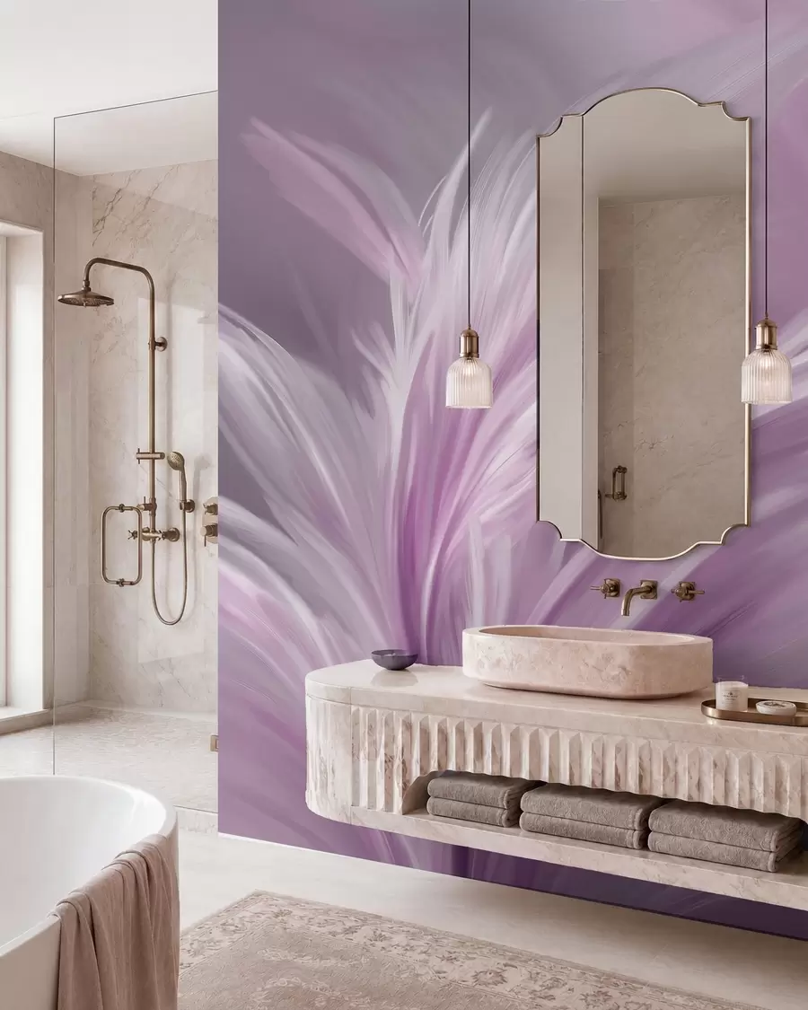 murales de pared Elegantes plumas en tonos morados w05658v2