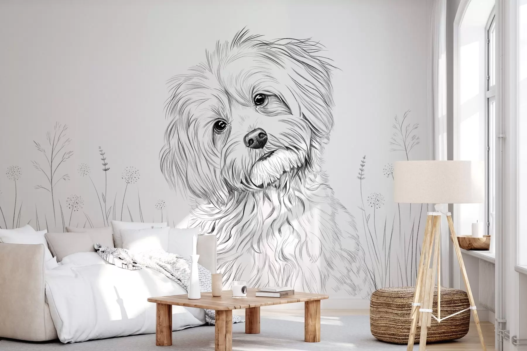 murales de pared Un bonito dibujo de un perro en la hierba w05656