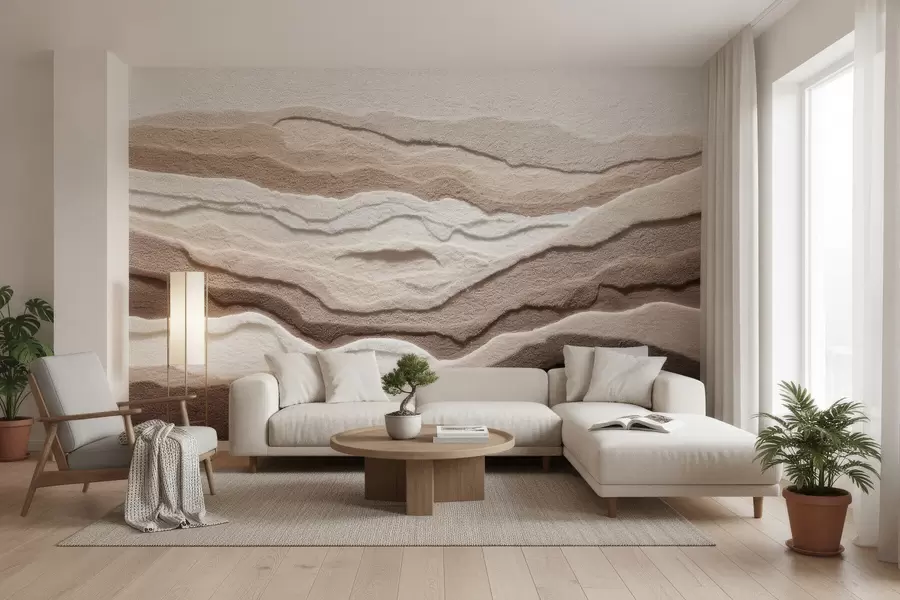 murales de pared Fotomural con textura que representa formaciones de arena en capas en una cálida gama de tonos beige w09807