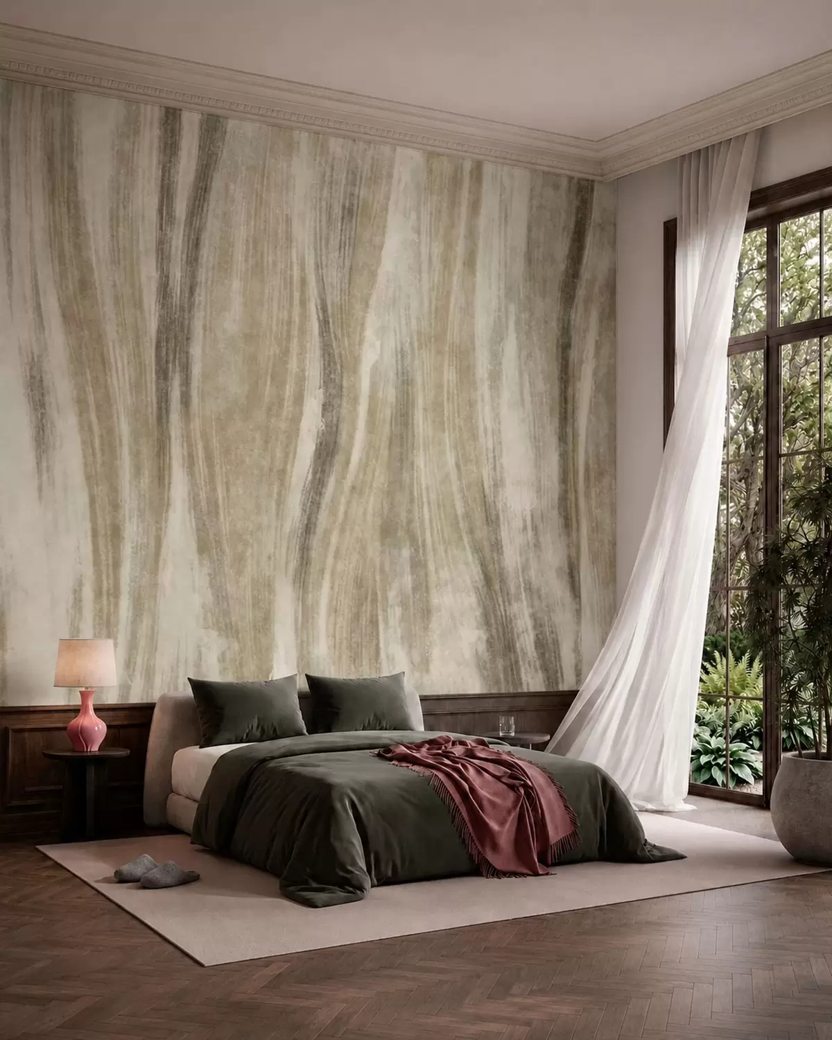 murales de pared Textura abstracta con vetas verticales fluidas en tonos gris-beige w05686v1