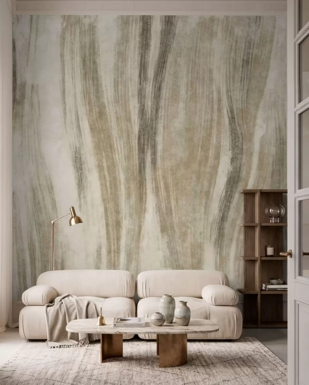 murales de pared Textura abstracta con vetas verticales fluidas en tonos gris-beige w05686v1