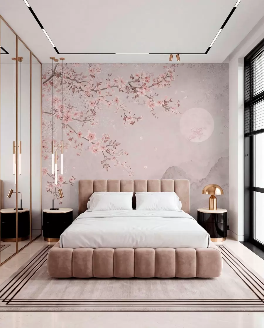 murales de pared Flores rosas y luna pálida w05695v1