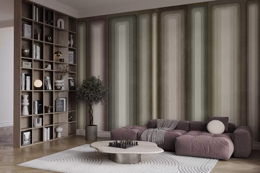 murales de pared Rectángulos verticales abstractos con textura y esquinas redondeadas, en tonos apagados de marrón, beige y rosa pálido w09905