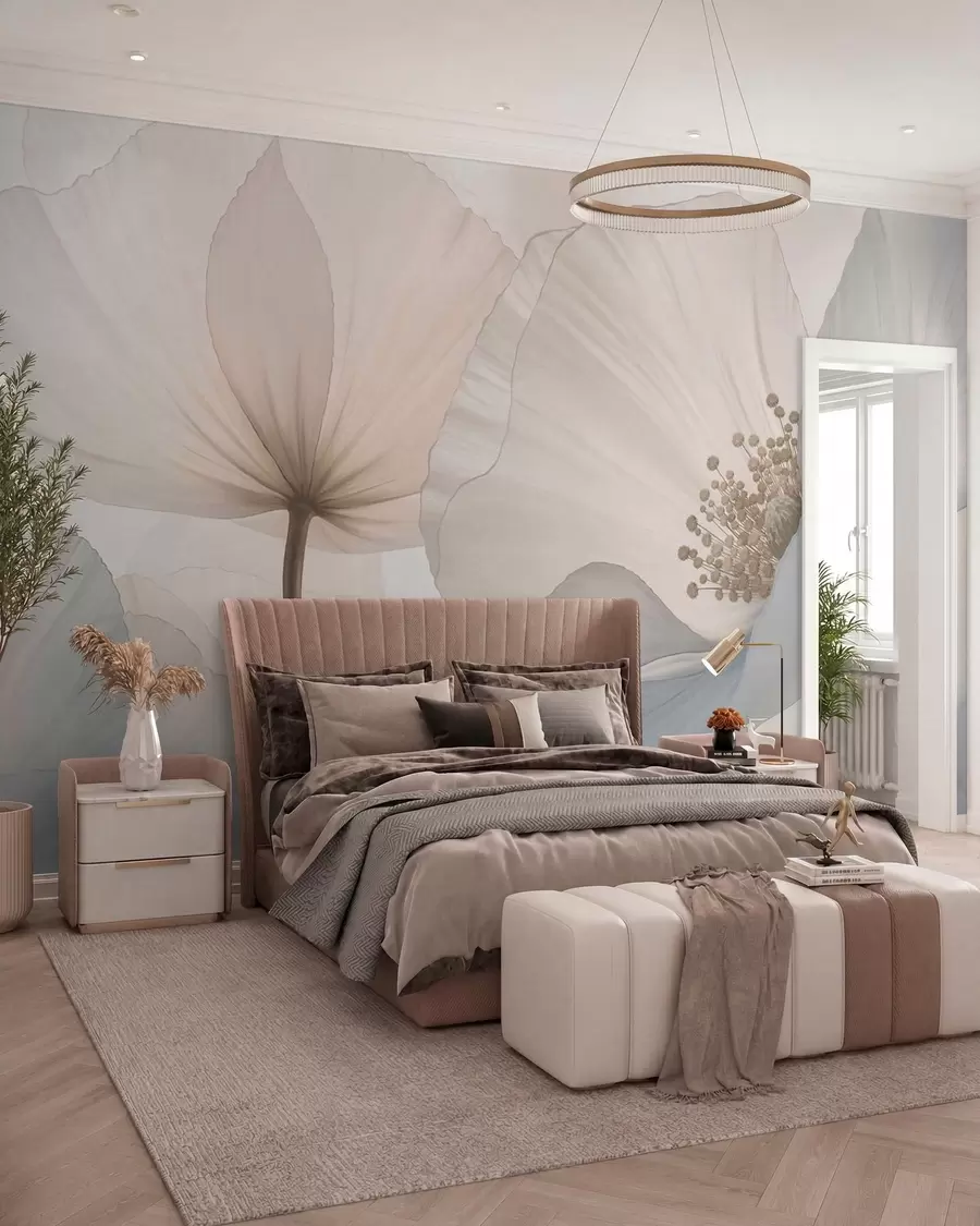 murales de pared Flores grandes y delicadas en tonos pastel claros w05692