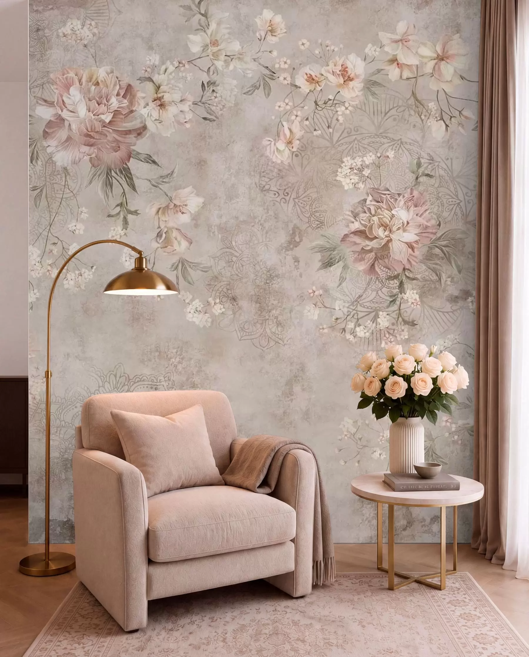 murales de pared Tapiz floral desvaído w05698