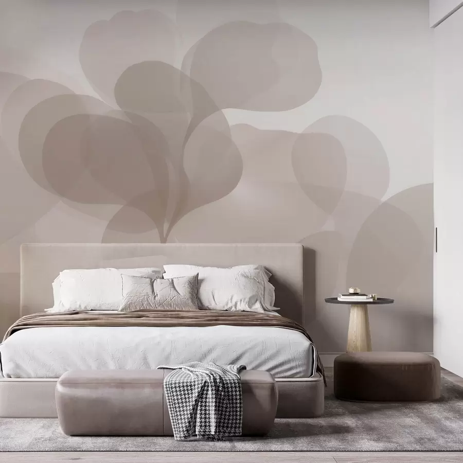 murales de pared Siluetas botánicas abstractas semitransparentes en cálidos tonos beige w09925