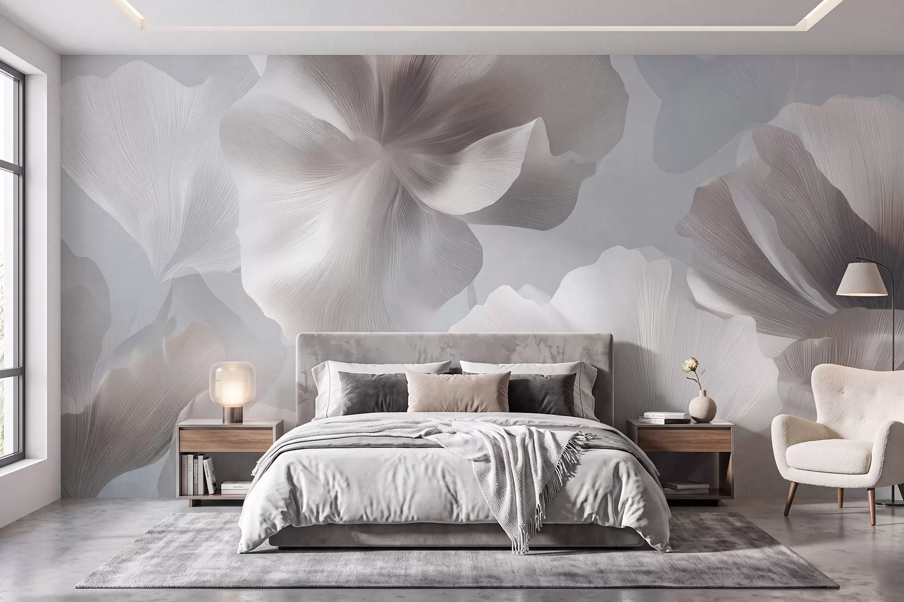 murales de pared Pétalos de flores de seda con volumen en suaves tonos pastel w09928