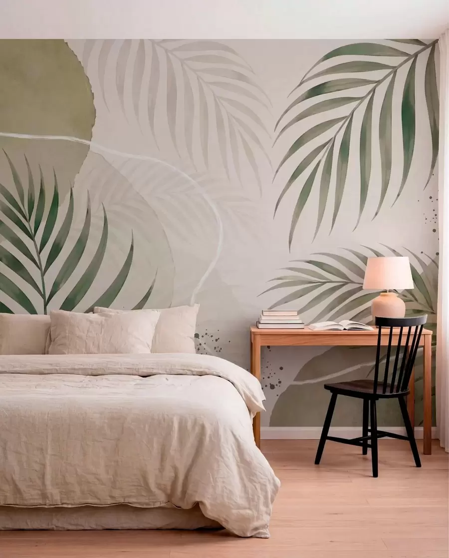 murales de pared Hojas estilizadas sobre un fondo suave y neutro w05728