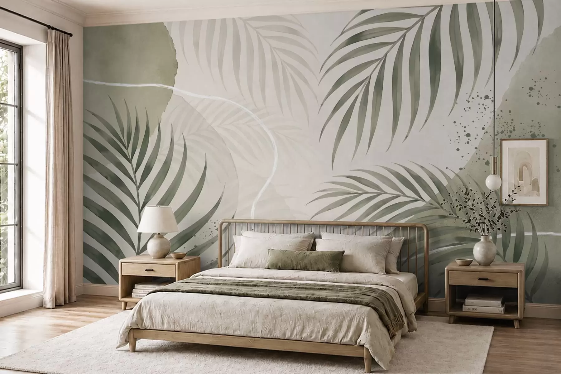 murales de pared Hojas estilizadas sobre un fondo suave y neutro w05728
