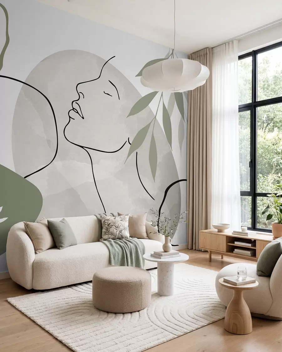 murales de pared Abstracción con vegetación y la silueta de un rostro w05776v1