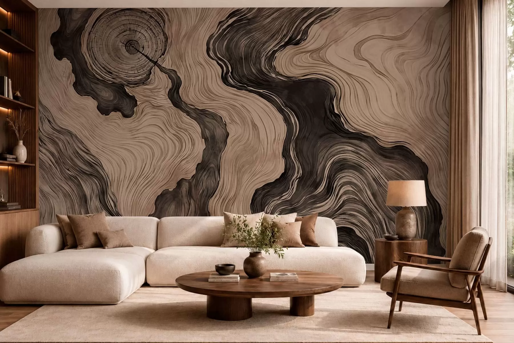 murales de pared Un motivo abstracto con un diseño lineal que imita la veta de la madera w05729