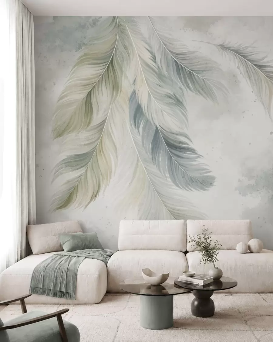 murales de pared Plumas en verde salvia w05737v2