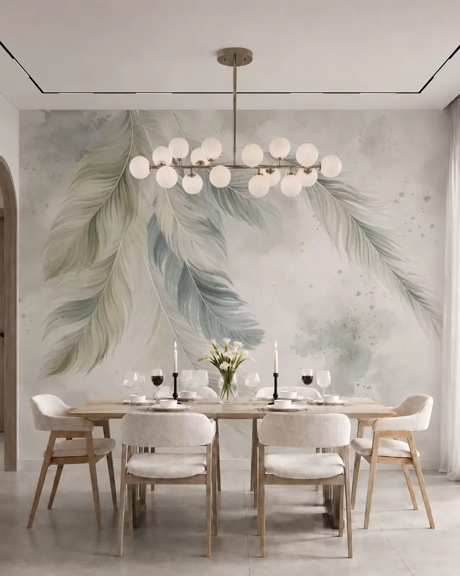 murales de pared Plumas en verde salvia w05737v2