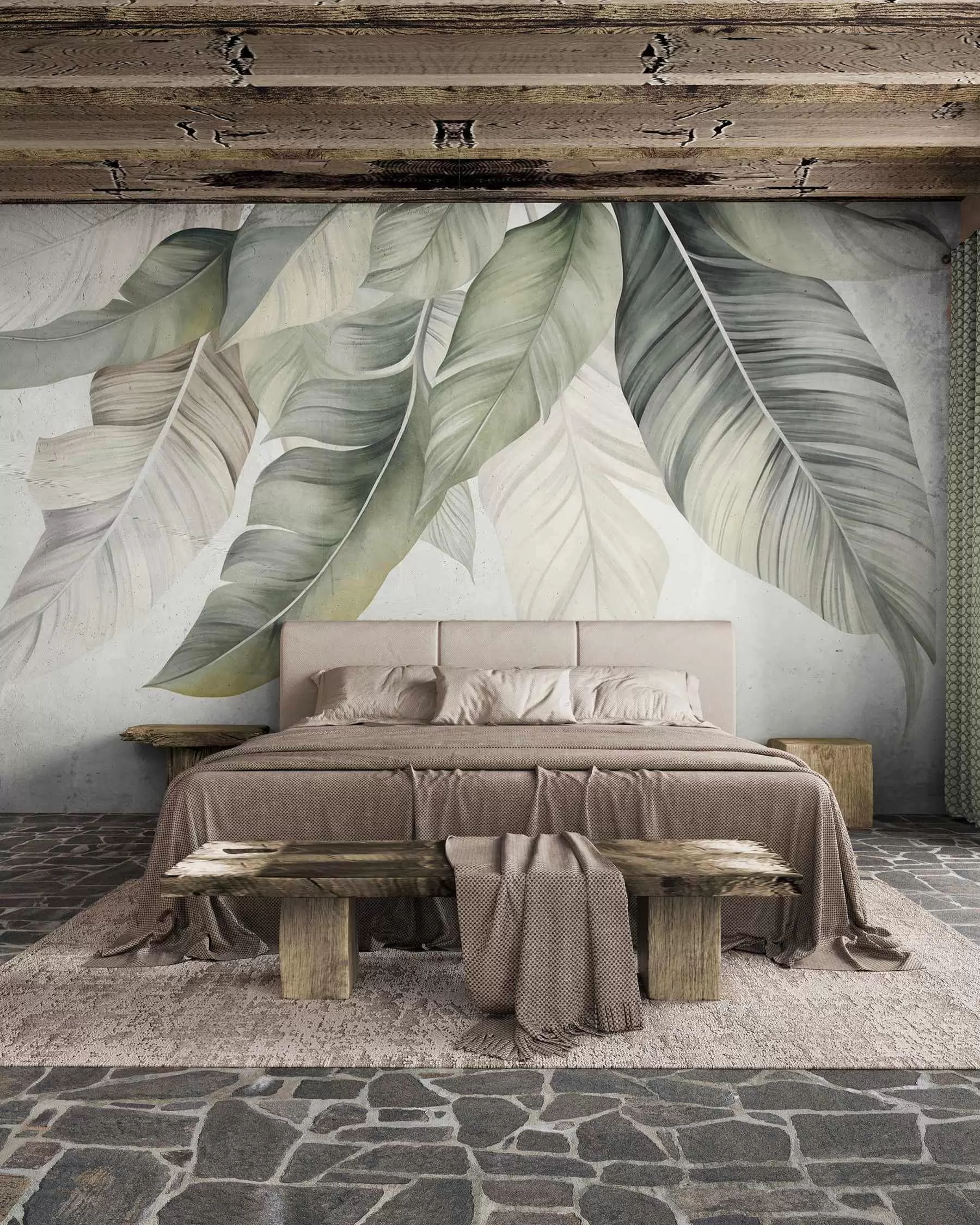 murales de pared Hojas de banano veteadas w09941