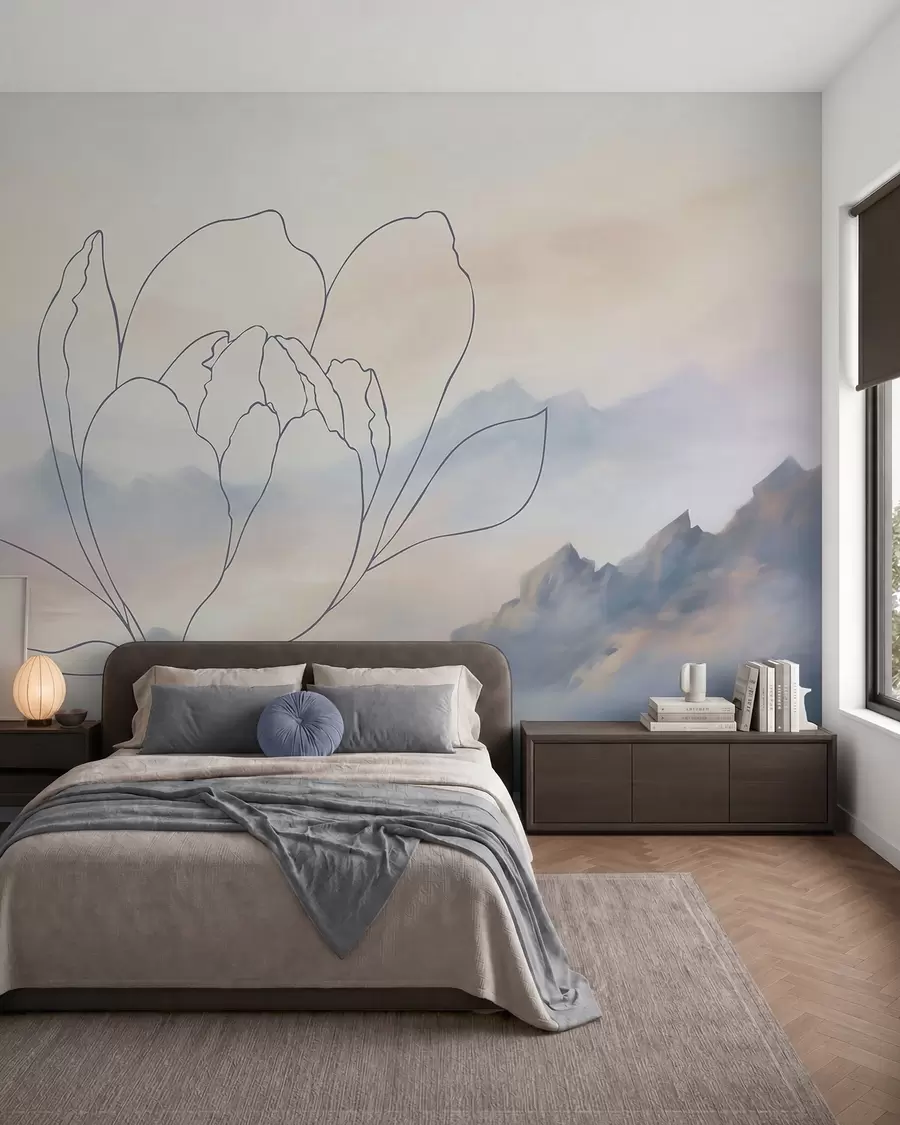 murales de pared Paisaje de montaña con la silueta de una flor w05788v1