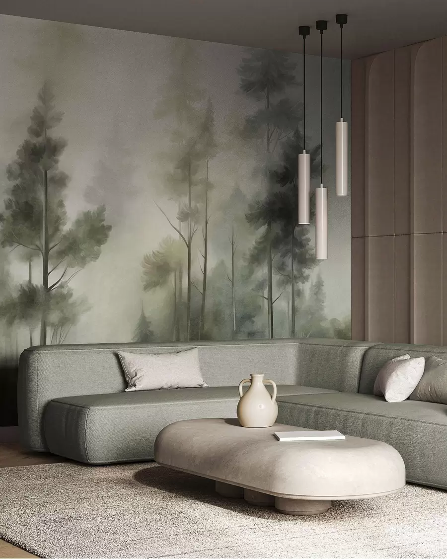murales de pared Pinos en bruma dorada w09982v2