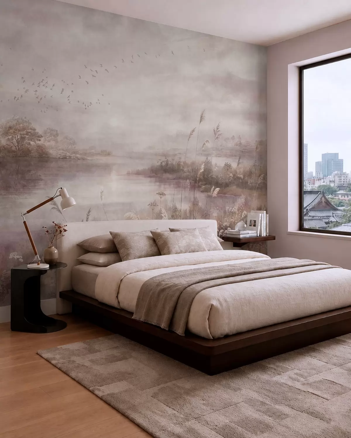 murales de pared Lago tranquilo en suaves tonos lila w05813v2
