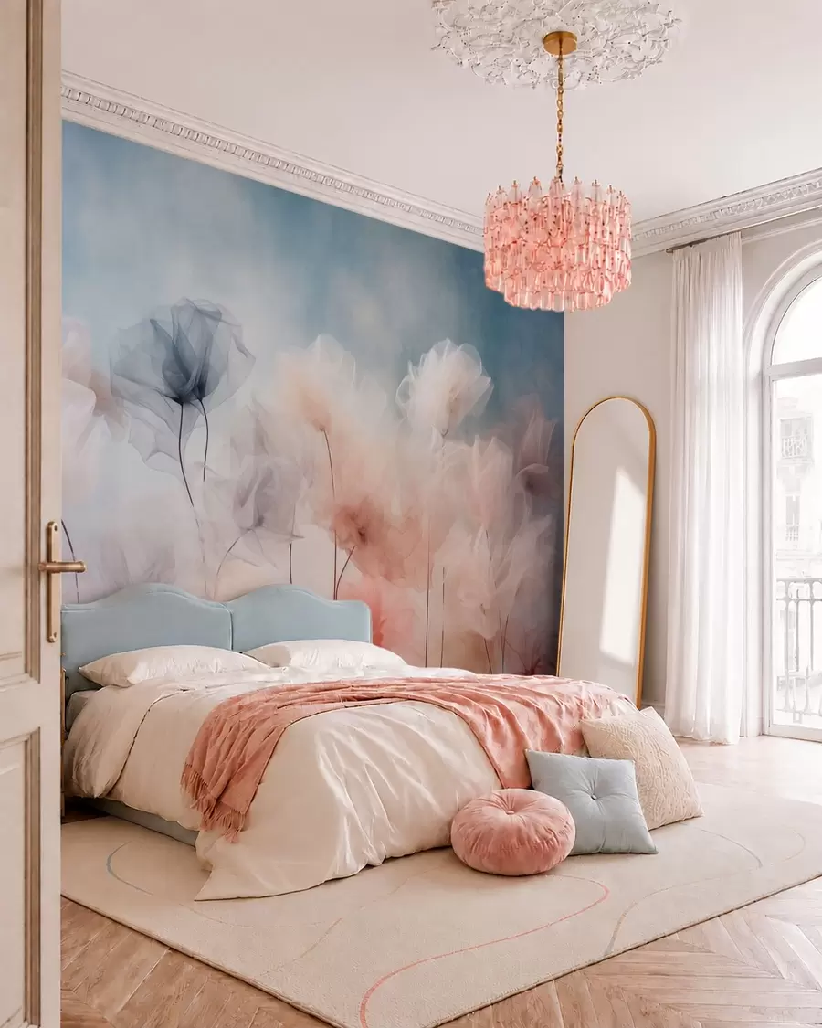 murales de pared Flores etéreas en delicados tonos pastel w05818