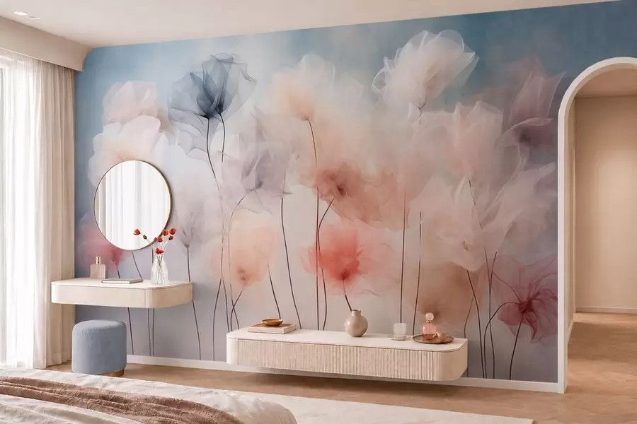 murales de pared Flores etéreas en delicados tonos pastel w05818