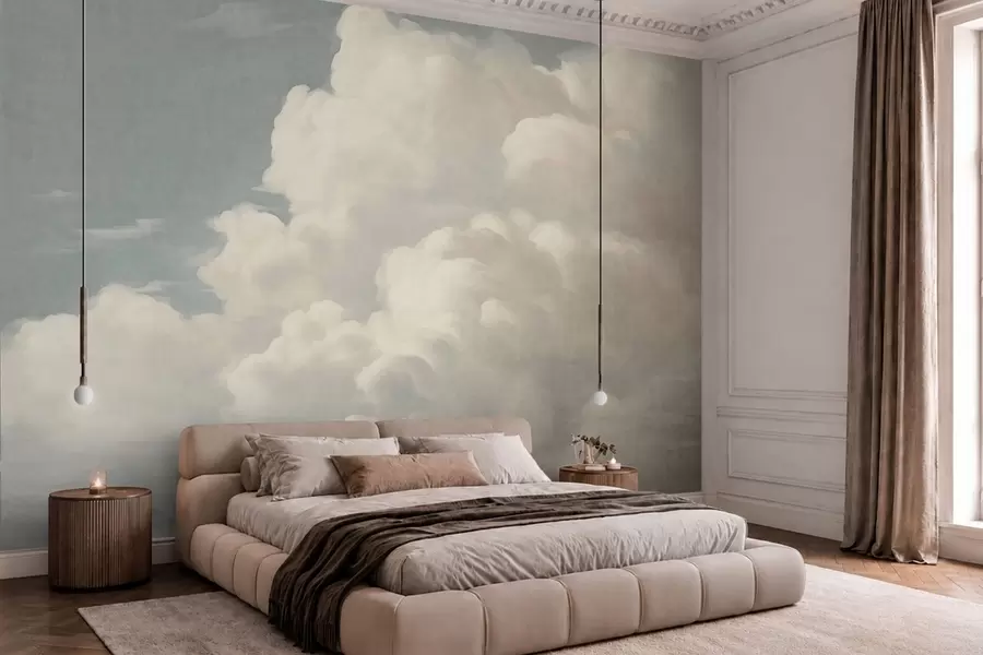 murales de pared Niebla perlada con suaves nubes cremosas que se deslizan por un cielo tranquilo w05855