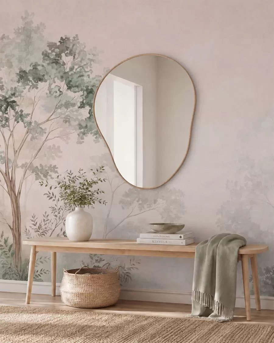 murales de pared Árboles y arbustos del bosque en tonos pastel difuminados w05856