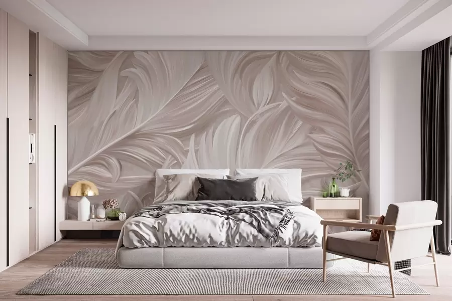 murales de pared Una pluma grande, pintada y curvada en tonos rosa perla w05757v1