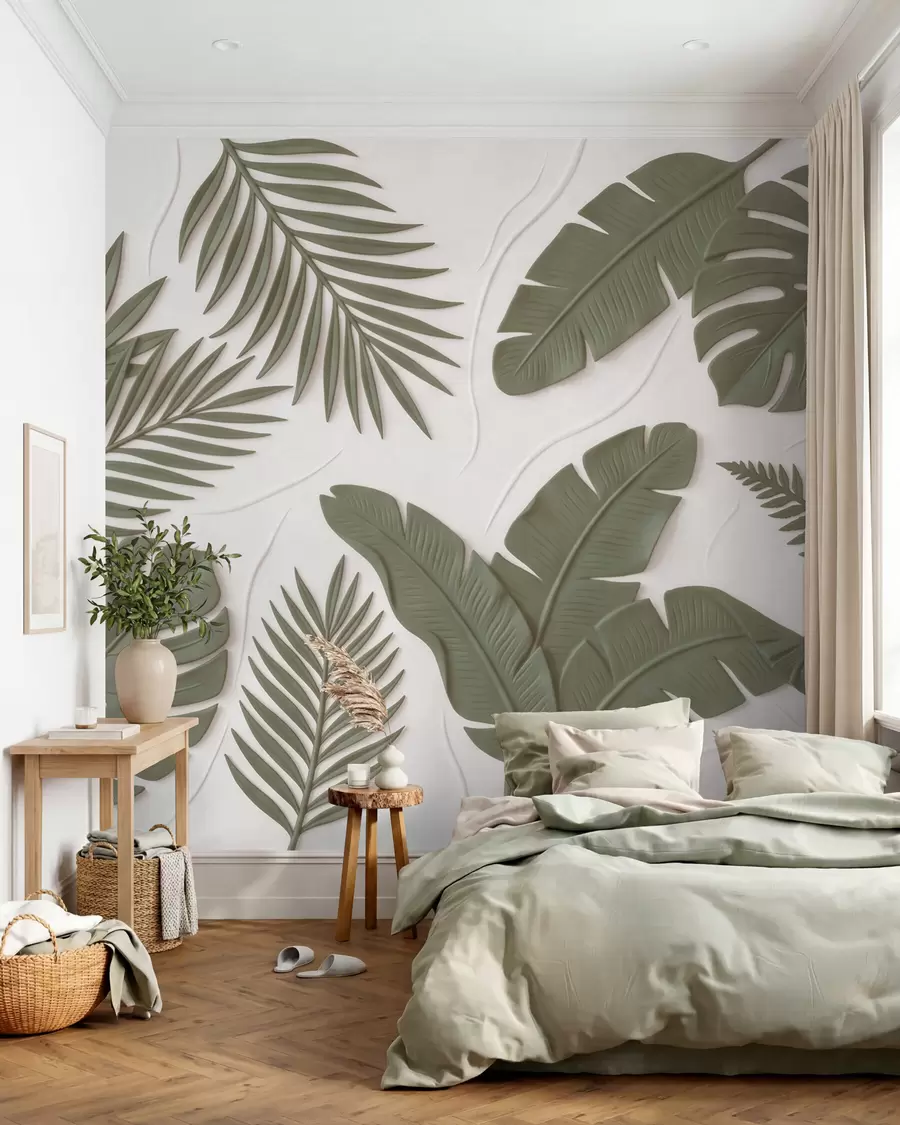 murales de pared Hojas verdes con textura w09995