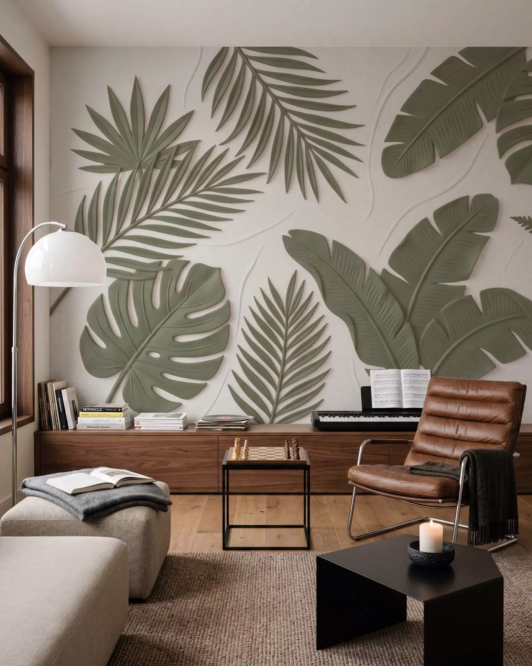 murales de pared Hojas verdes con textura w09995