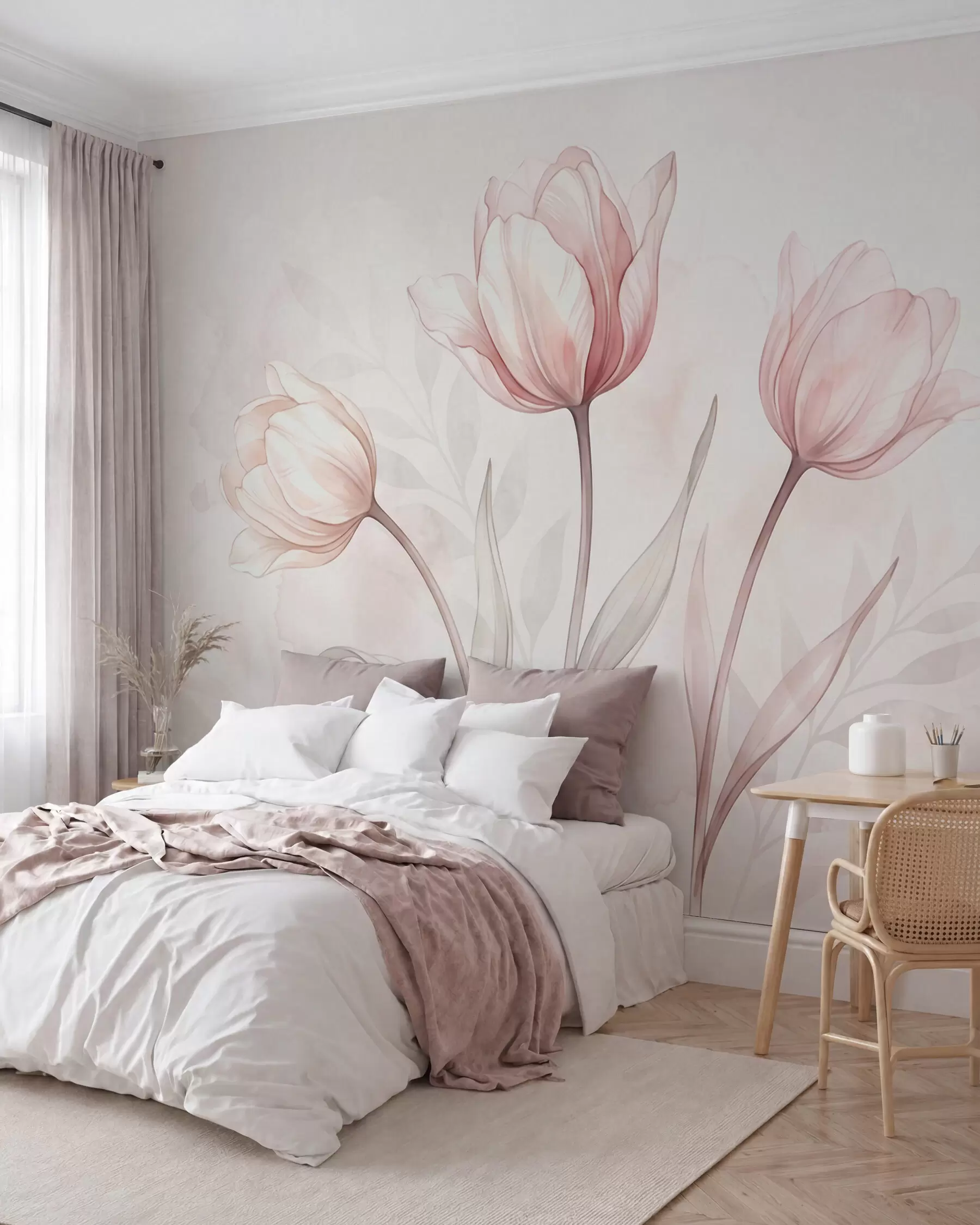 murales de pared Tulipanes en rosa empolvado w10005