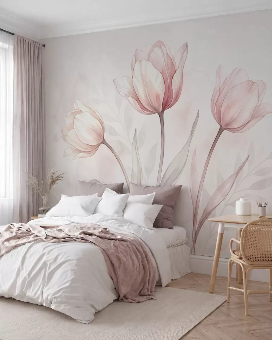 murales de pared Delicados tulipanes en estilo acuarela w10005