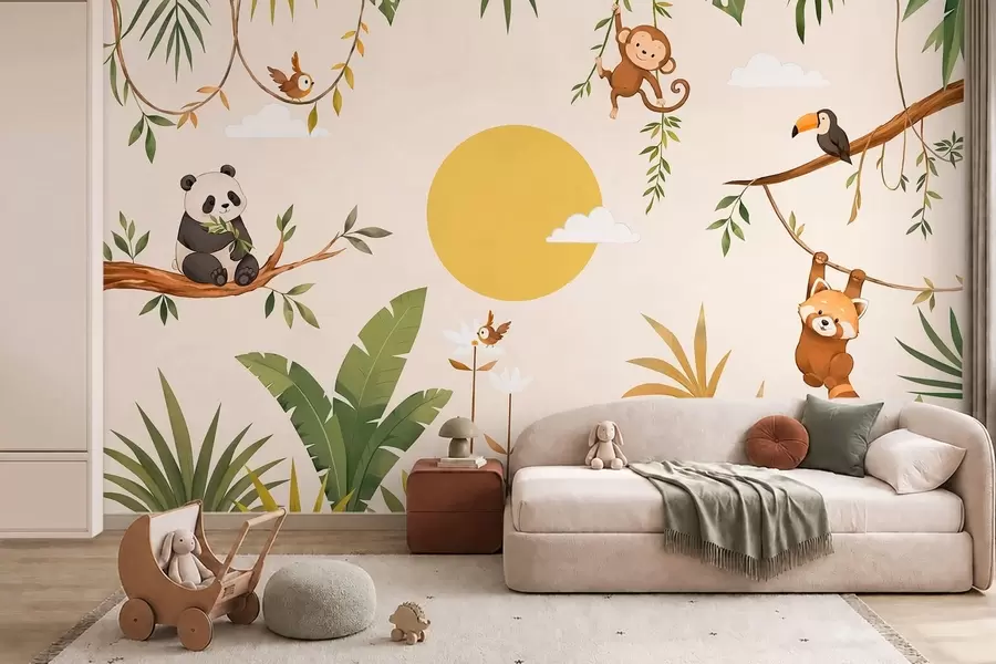 murales de pared Animales tropicales entre una exuberante vegetación w05865